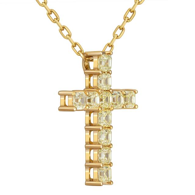 Колье крест из жёлтого золота с  жёлтыми бриллиантами (055093)