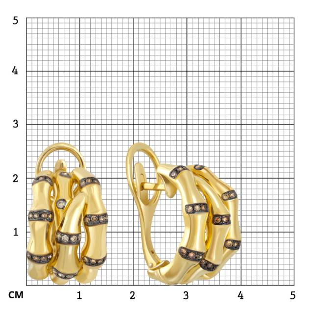 Серьги из жёлтого золота с коричневыми бриллиантами (040316)