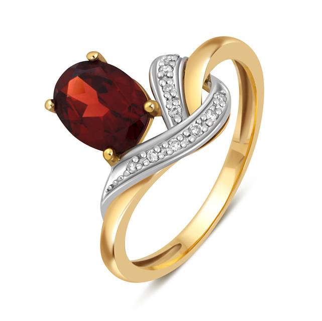 Кольцо из красного золота с бриллиантами и гранатом (017612)