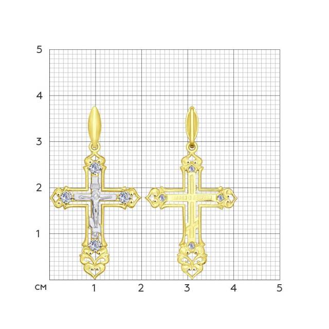 Кулон крест из комбинированного золота с фианитами (041438)