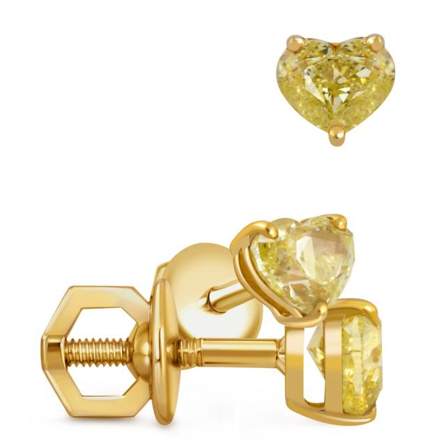 Серьги пусеты из жёлтого золота с жёлтыми бриллиантами Сердце (052078)