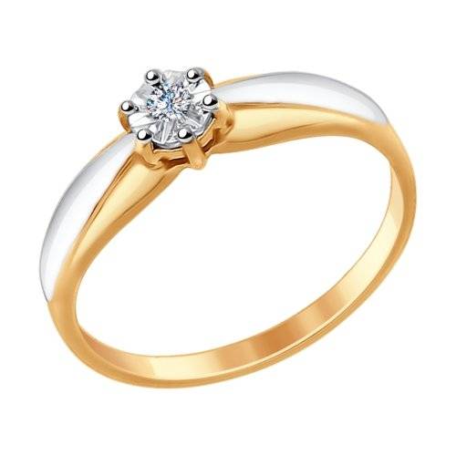 Помолвочное кольцо из комбинированного золота с бриллиантом (026180)