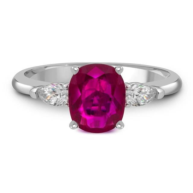 Кольцо из белого золота с бриллиантами и рубином (052565)