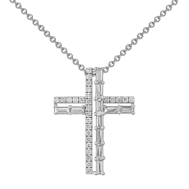 Колье крест из белого золота с бриллиантами "Crivelli" (048933)