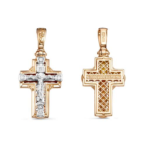 Кулон крест из комбинированного золота с бриллиантами (055868)