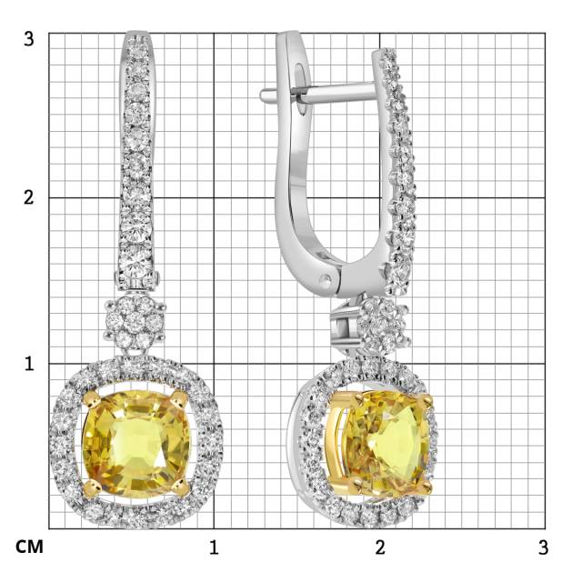 Серьги из белого золота с бриллиантами и жёлтыми сапфирами (050540)