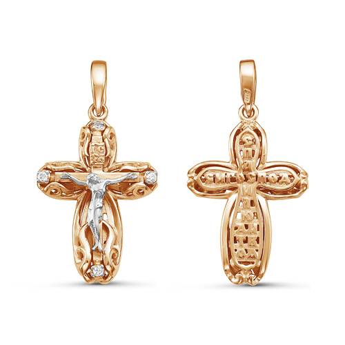 Кулон крест из комбинированного золота с бриллиантами (057464)