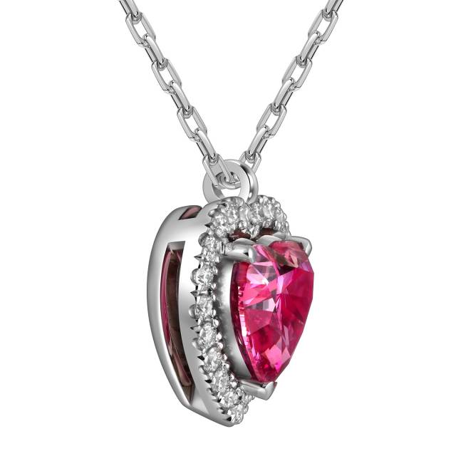 Колье из белого золота с розовым бриллиантом "Сердце" (062991)