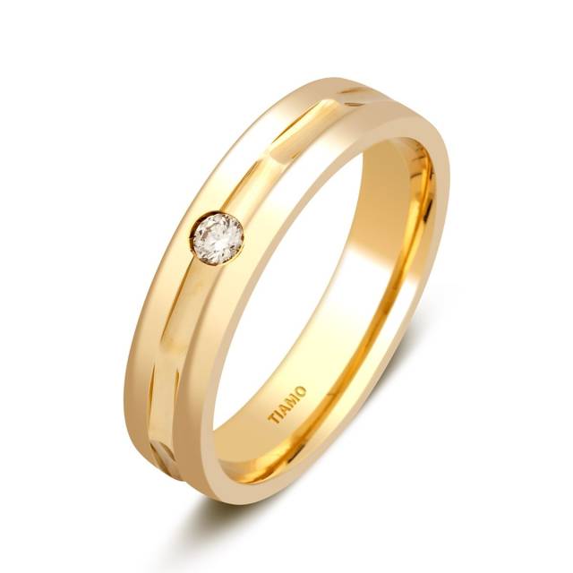 Обручальное кольцо из жёлтого золота с бриллиантом Tiamo (045617)