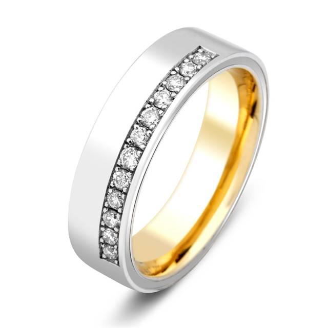 Обручальное кольцо из комбинированного золота с бриллиантами TIAMO (002141)