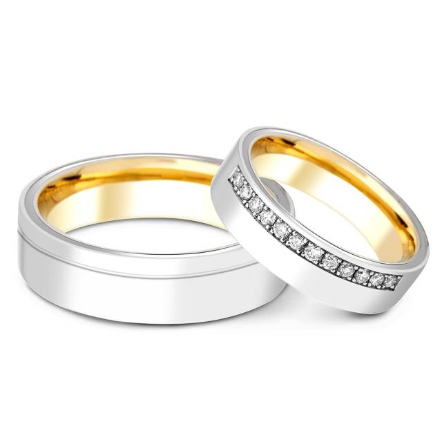 Обручальное кольцо из комбинированного золота с бриллиантами TIAMO (002141)
