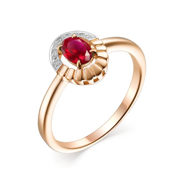 Кольцо из красного золота с бриллиантами и рубином (042043)