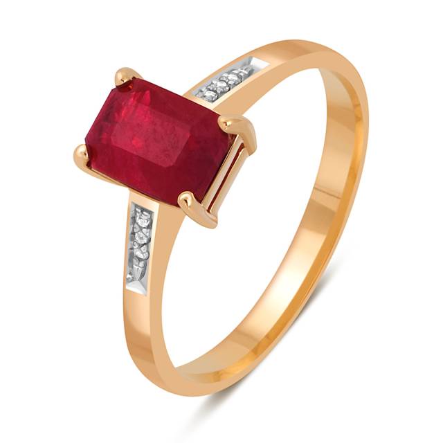 Кольцо из красного золота с бриллиантами и рубином (045519)