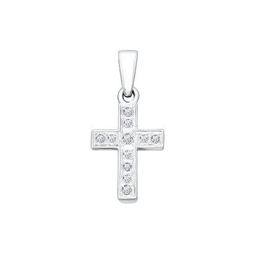 Кулон крест из белого золота с бриллиантами (025148)