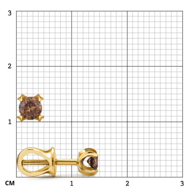 Серьги пусеты из жёлтого золота с коньячными бриллиантами E_6767FB-20_1 (049443)