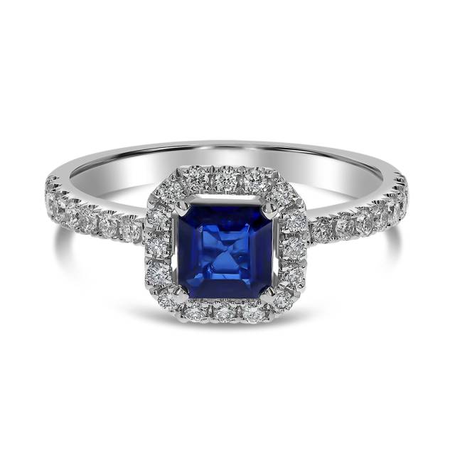 Кольцо из белого золота с бриллиантами и сапфиром (062663)