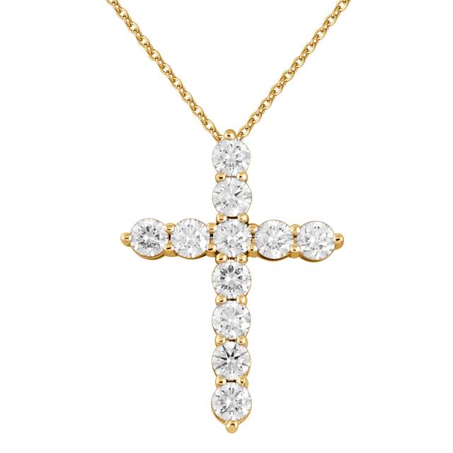 Колье крест из жёлтого золота с бриллиантами (048892)