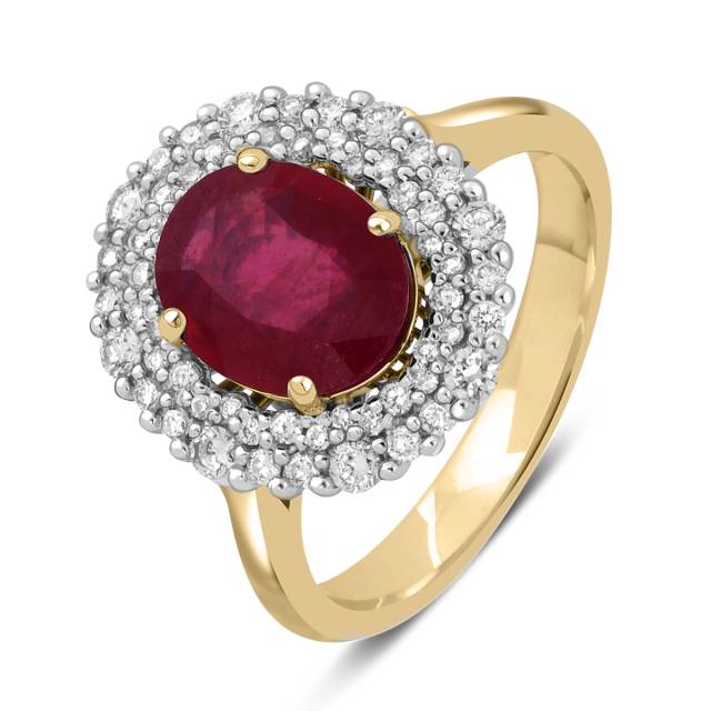 Кольцо из жёлтого золота с бриллиантами и рубином (045670)