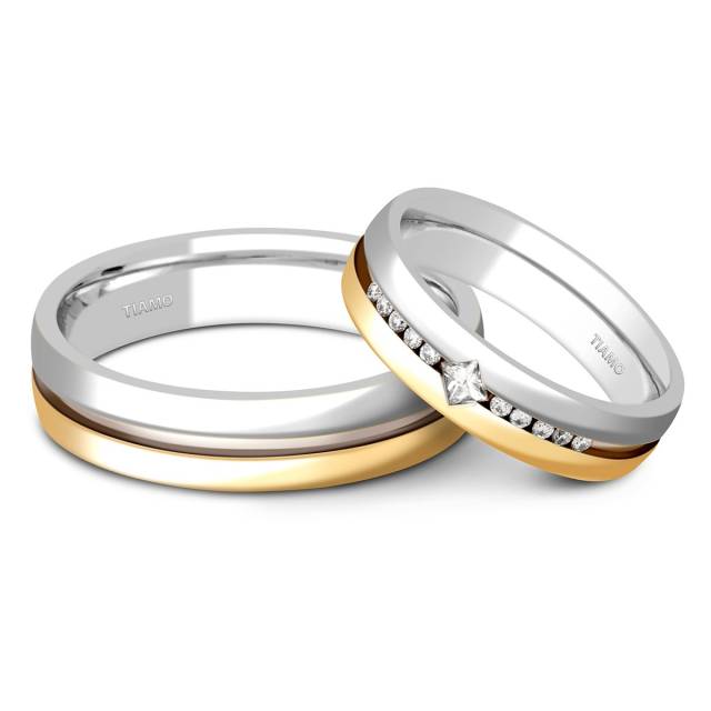 Обручальное кольцо из комбинированного золота с бриллиантами TIAMO (000662)