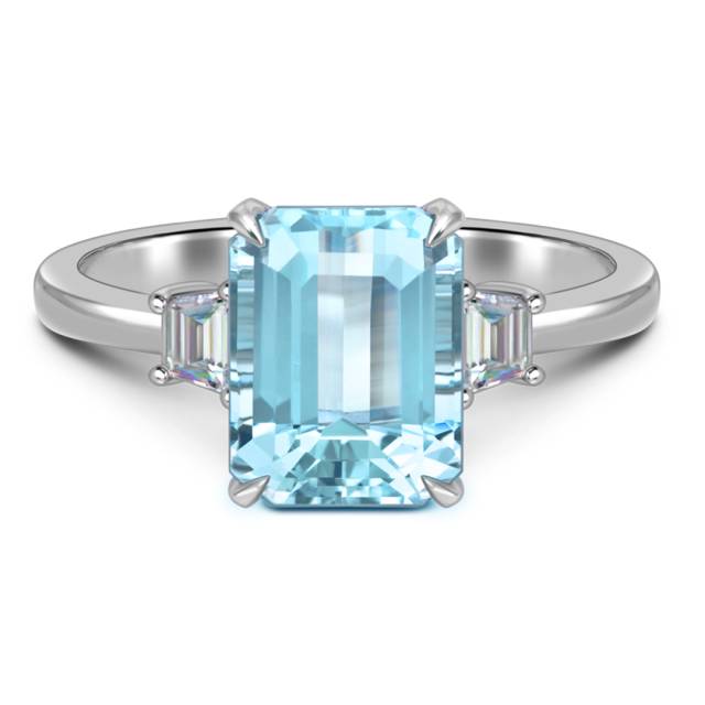 Кольцо из белого золота с бриллиантами и аквамарином (062996)