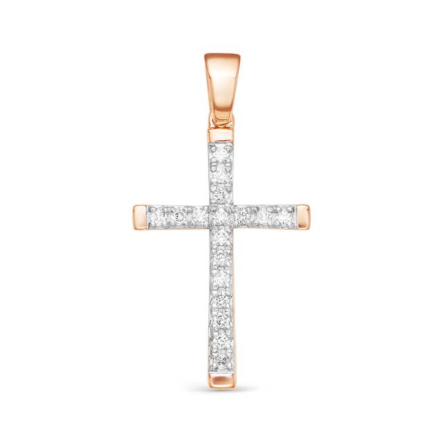Кулон крест из красного золота с бриллиантами (053914)