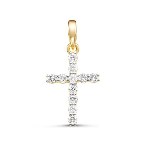 Кулон крест из жёлтого золота с бриллиантами (051146)