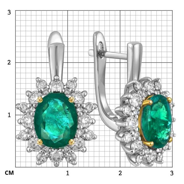 Серьги из белого золота с бриллиантами и изумрудами (055600)