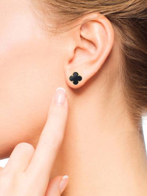 Серьги пусеты из жёлтого золота с ониксами (057710)