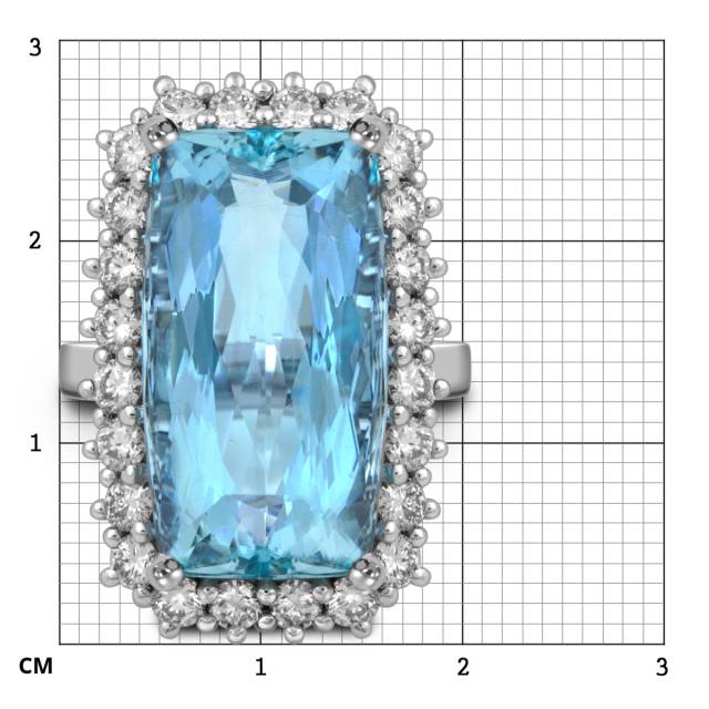 Кольцо из белого золота с бриллиантами и аквамарином (054509)