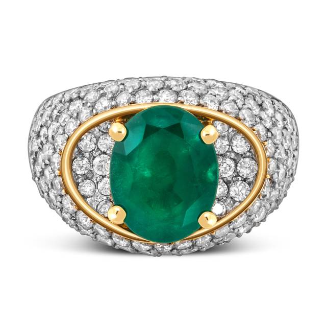 Кольцо из жёлтого золота с бриллиантами и иумрудом (047576)