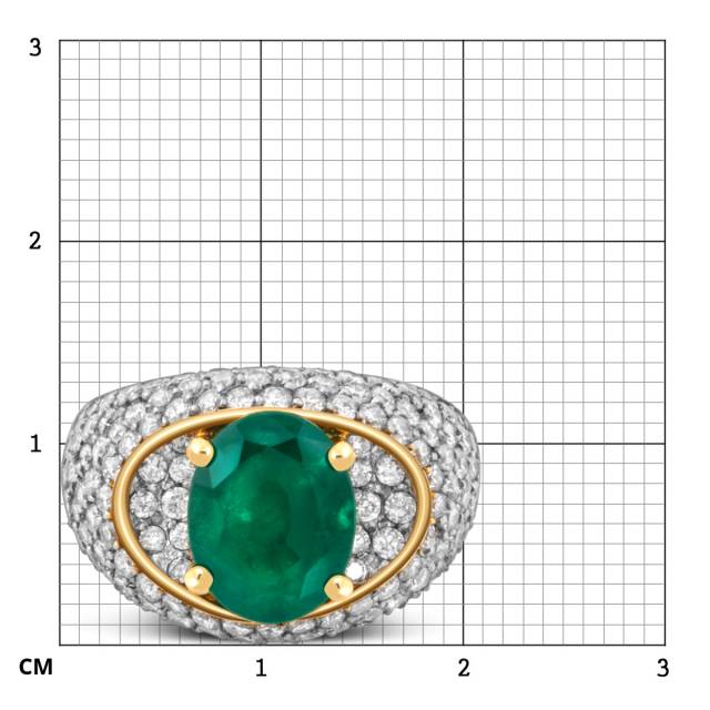 Кольцо из жёлтого золота с бриллиантами и иумрудом (047576)