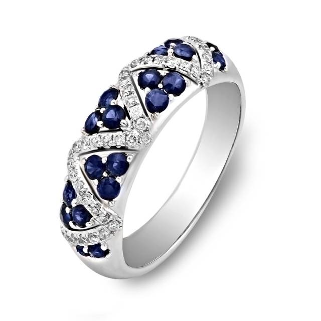 Кольцо из белого золота с бриллиантами и сапфирами (024789)