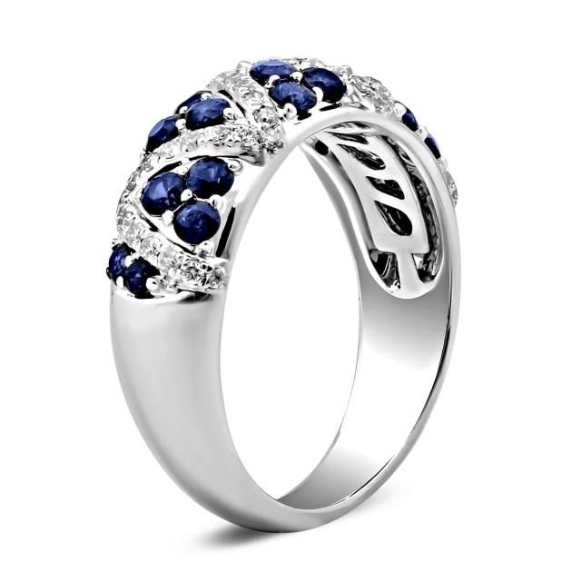 Кольцо из белого золота с бриллиантами и сапфирами (024789)