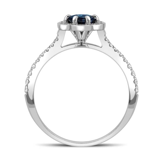 Помолвочное кольцо из белого золота с бриллиантами и сапфиром (043205)