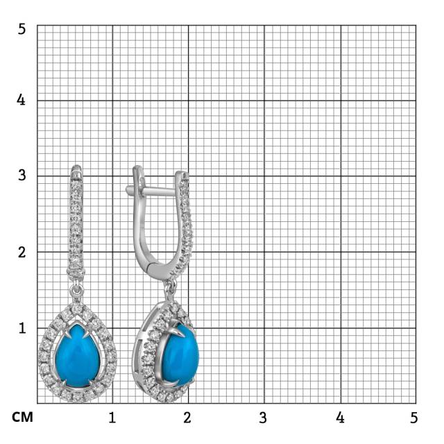 Серьги из белого золота с бирюзой и бриллиантами  (055668)