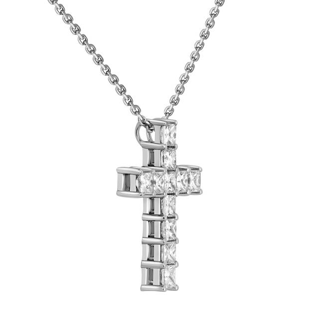 Колье крест из белого золота с бриллиантами (048798)