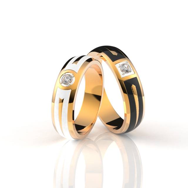 Обручальное кольцо из красного золота с бриллиантом и эмалью (038592)
