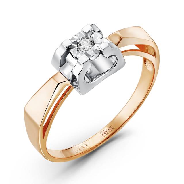 Помолвочное кольцо из комбинированного золота с бриллиантом (055018)