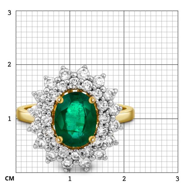 Кольцо из жёлтого золота с бриллиантами и изумрудами (049510)