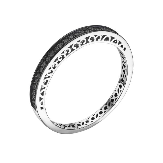 Кольцо из белого золота с чёрными бриллиантами (050017)