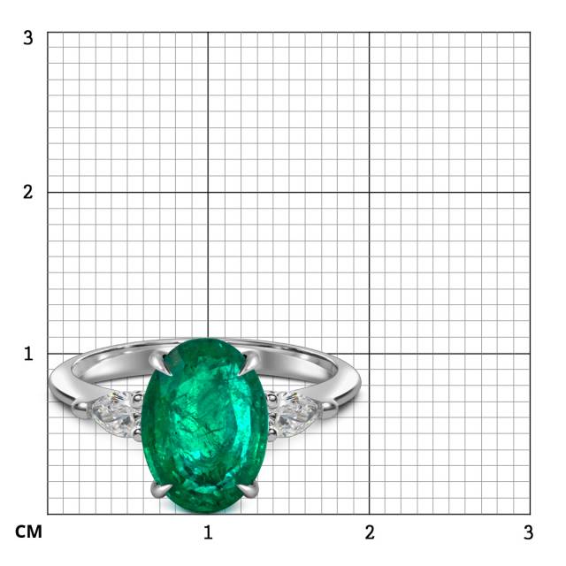 Кольцо из белого золота с бриллиантами и изумрудом (063506)