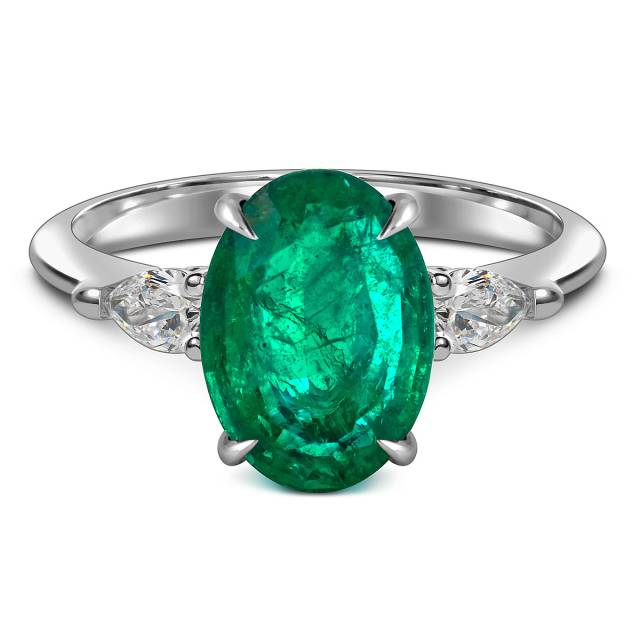 Кольцо из белого золота с бриллиантами и изумрудом (063506)