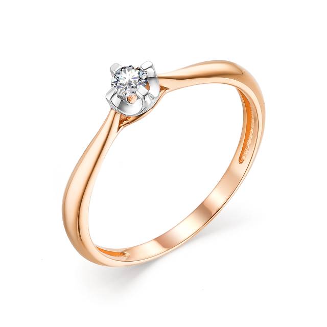 Помолвочное кольцо из красного золота с бриллиантом (043077)
