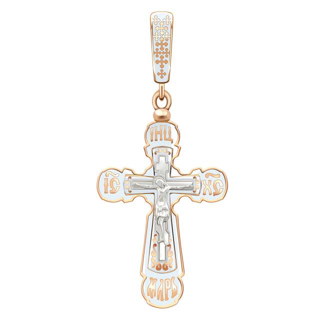 Кулон крест из красного золота с эмалью (038557)