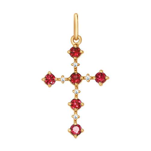 Кулон из красного золота с бриллиантами и рубинами (035474)