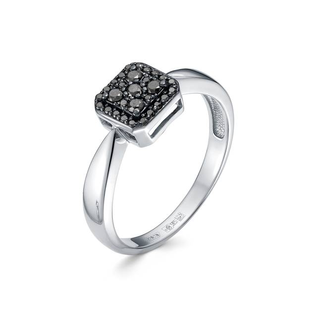 Кольцо из белого золота с чёрными бриллиантами (055225)