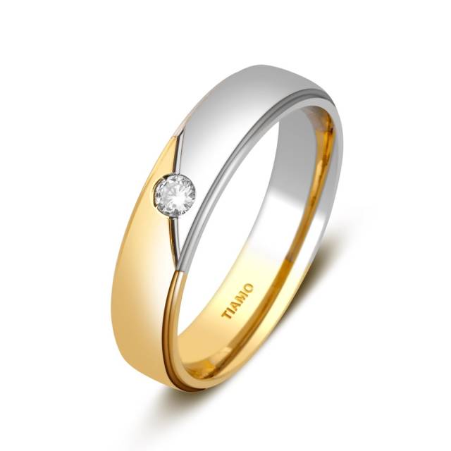 Обручальное кольцо из комбинированного золота с бриллиантом TIAMO (000068)