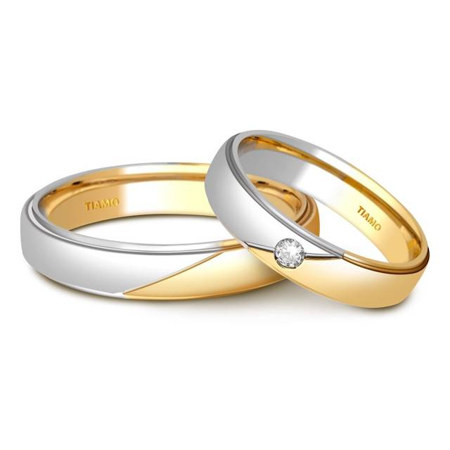 Обручальное кольцо из комбинированного золота с бриллиантом TIAMO (000068)