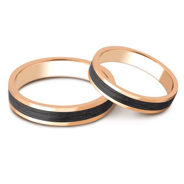 Обручальное кольцо из красного золота с карбоном (026020)