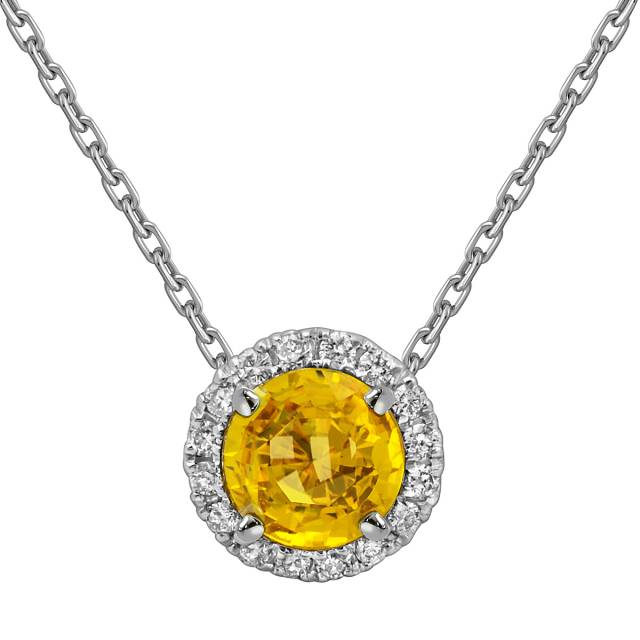 Колье из белого золота с бриллиантами и жёлтым сапфиром (052534)